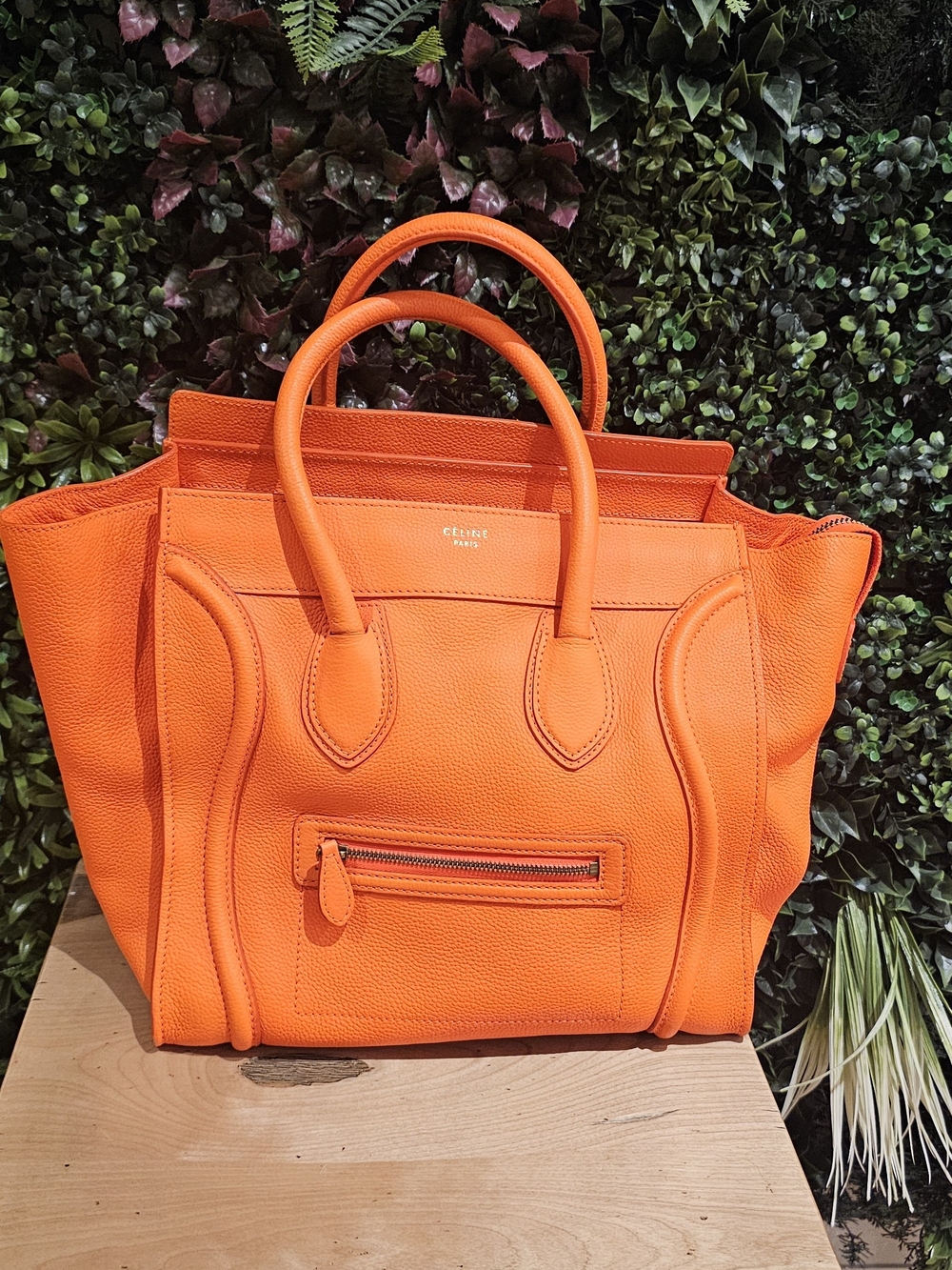 Celine Bright Orange Pebbled Leather Tote